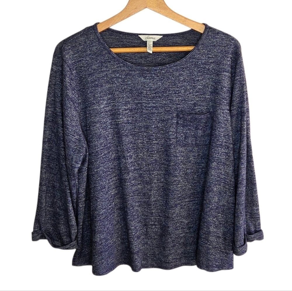 Soma | Navy Blue Space Dye Cuffed Long Sleeve Pocket Tee Size XL